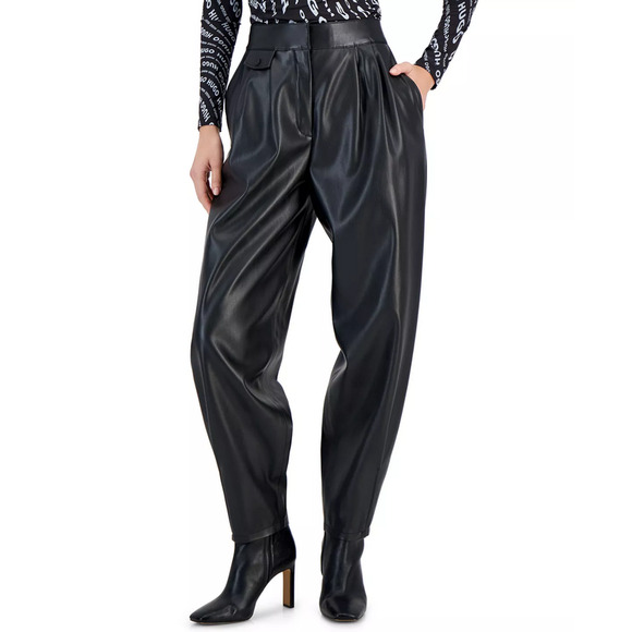 Hugo by Hugo Boss Women Faux Leather Curved Leg Pants Black Size 4 - Picture 2 of 4